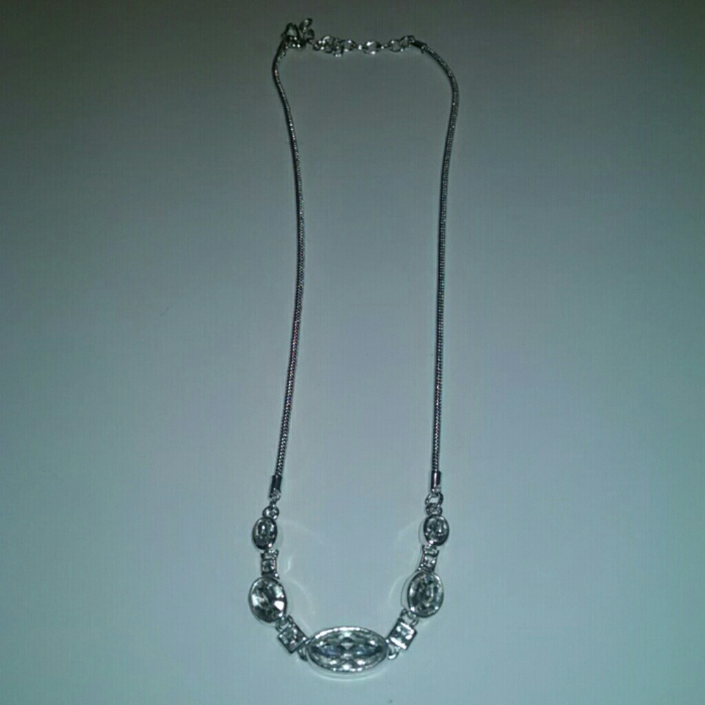 Silver Tone Necklace with White Zircon Stones